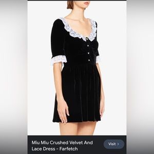 Miu Miu Crushed Velvet Lace Trim Dress